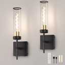 Wall Sconces,Battery Operated Wall Sconce 10400mAh Black and Gold Fast Chargin Endurance 150 Hours Infinitely Dimmable with Remote Control Wireless Wall Lights for Bedroom Living Room Hallway (BK GD&Metal Edge-3000K)