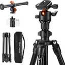 K&F Concept 76 inch Camera Tripod with Rotatable Multi-Angle Center Column,Lightweight Travel Outdoor DSLR Tripods with 360 Degree Ball Head Load Capacity 8kg/17.6lbs, Cellphone Clips for Smartphone