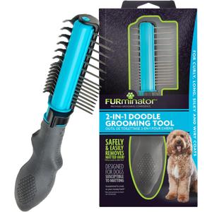 FURminator 2-in-1 Doodle Grooming Tool for Dogs, 1 Count, Dematting Tool with Comb for Mats, Tangles & Maintenance on Curly, Long, Silky & Wiry Coats