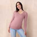 Motherhood Maternity Womens Long Sleeve V-Neck Side Ruched Tee Shirt (Pink, M)