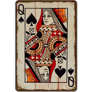 Vintage Poker Wall Decor Metal Sign Retro tin Sign Wall Decorative Signs for Man Cave Home Cafe Pub bar Shop 12x8 Inch Spades Queen