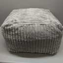 MeMoreCool Square Stuffed Pouf Ottoman Foot Rest, Stripe Furry Floor Pouf Foot Stool with Foam Chunk Filling, Soft Fluffy Stuffed Ottoman Footrest for Living Room, Faux Fur Grey