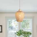 Bamboo Pendant Light Fixture One-Light Adjustable Boho Basket Handmade Woven Mini Pendant Lighting for Kitchen Island Sink Farmhouse Home