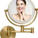 Wall Mounted Makeup Mirror with Lights, 1/10X Double Sided Rechargeable Led Wall Magnifying for Bathroom, 8 Lighted Mountable Vanity Arm Extendable Shaving Antique Brass