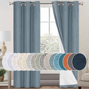 PrinceDeco 100% Blackout Linen Textured Curtains for Bedroom Linen Blackout Curtains 84 Inches Length 2 Panels Set Noice Reducing Soundproof Window Treatment Drapes with White Liner,Stone Blue, 42"W x 84"L
