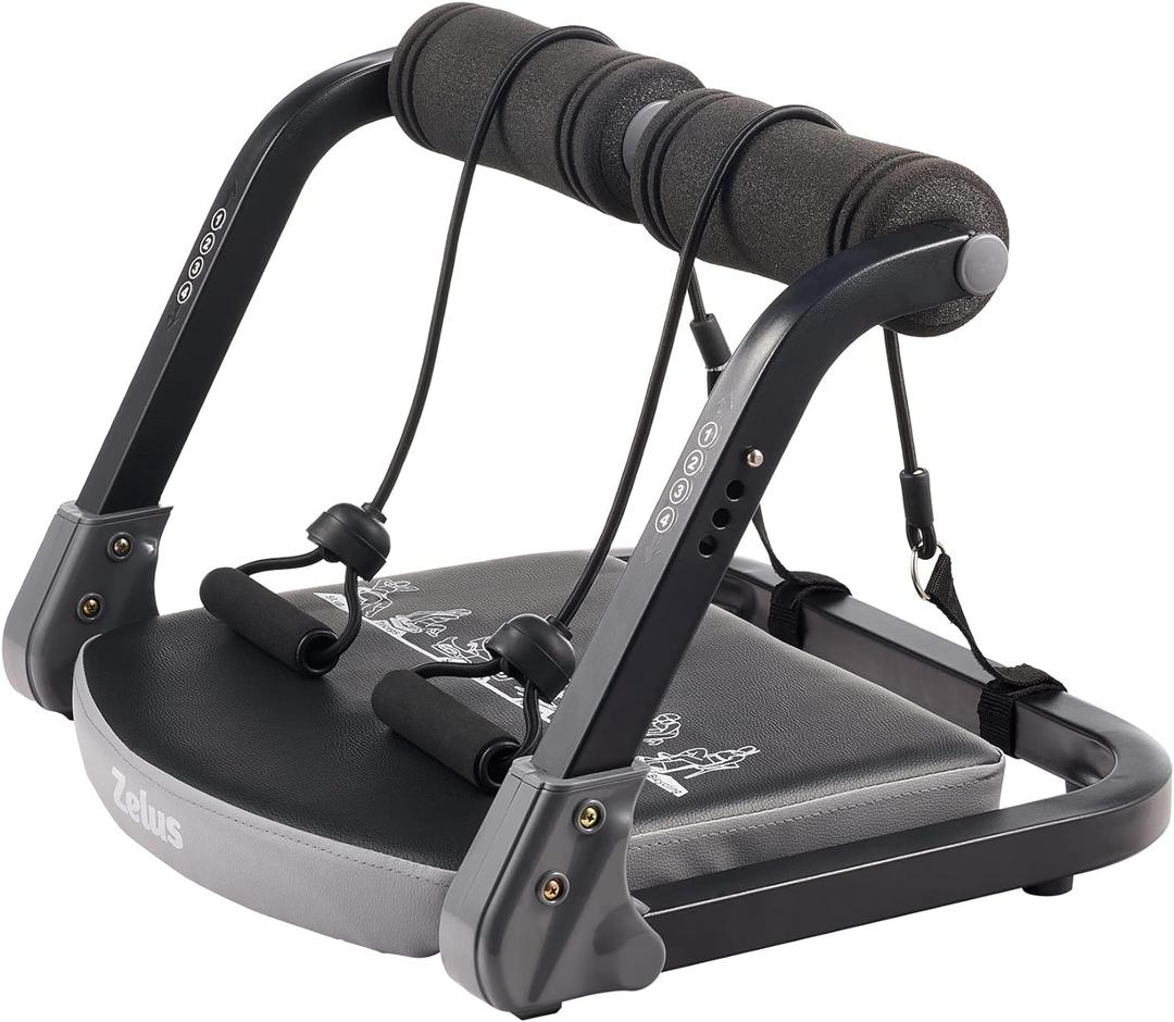 ZELUS Ab Machine with Resistance Bands for Home Gym, 2 in 1 Ab Workout Equipment with Rebound Assist 4 Intensities, Core Strength Trainer Whole Body Exercise Fitness Equipment for Home Workouts