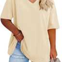 Fisoew Women's Plus Size V Neck T Shirts Summer Half Sleeve Tees Casual Loose Fit Cotton Tunic Tops XXL