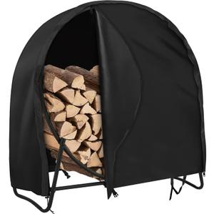 AKEfit 40 Inch Firewood Log Hoop Cover, Heavy Duty 600D Oxford Outdoor Waterproof Round Log Rack Cover with Zipper & 2 Windproof Buckle Straps & Drawstring,Round Firewood Rack Cover 40 INCH, Black