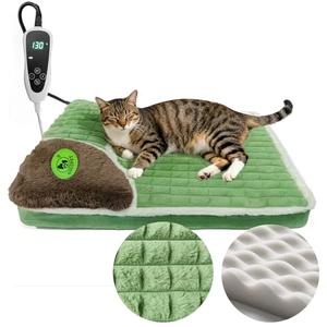 GOLOPET Cat Heating Pad 28x18 in Pet Heating Pads for Cats，Waterproof Smart Thermostat Switch, Adjustable Heated Cat Bed (Green, 23.0" L x 23.0" W x 0.5" Th)