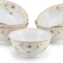 vancasso SELENE 24 oz Cereal Bowls set of 6, Ceramic Soup Bowls for Kitchen, Dishwasher & Microwave Oven Safe- for Cereal, Soup, Pasta, Salad, Blue & White Floral Design Bowl Set