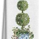 Dwept Blue and White Porcelain Kitchen Towels,Chinoiserie Decor, Preppy Chinoiserie Hand Towels, Watercolor Green Topiary Trees Bathroom Kitchen Decor, Vintage Plant Dish Towels Tea Towels for Kitchen