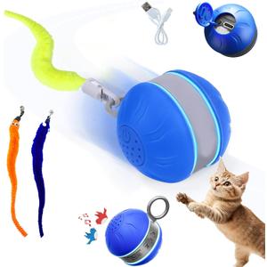3 x Speedy 2.0 Tail Interactive Cat Toys for Bored Indoor Adult Cats,Rechargeable Automatic Cat Toy Balls Self Moving Chirping,Electric Cat Ball Toy for Smart Kitten Enrichment Exercise Essentials(Blue)