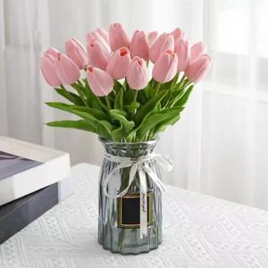 Artificial Tulips 20Pcs Real Touch Fake Tulips PU Flower Arrangement Bouquets for Home Party Decoration Holiday (Pink)