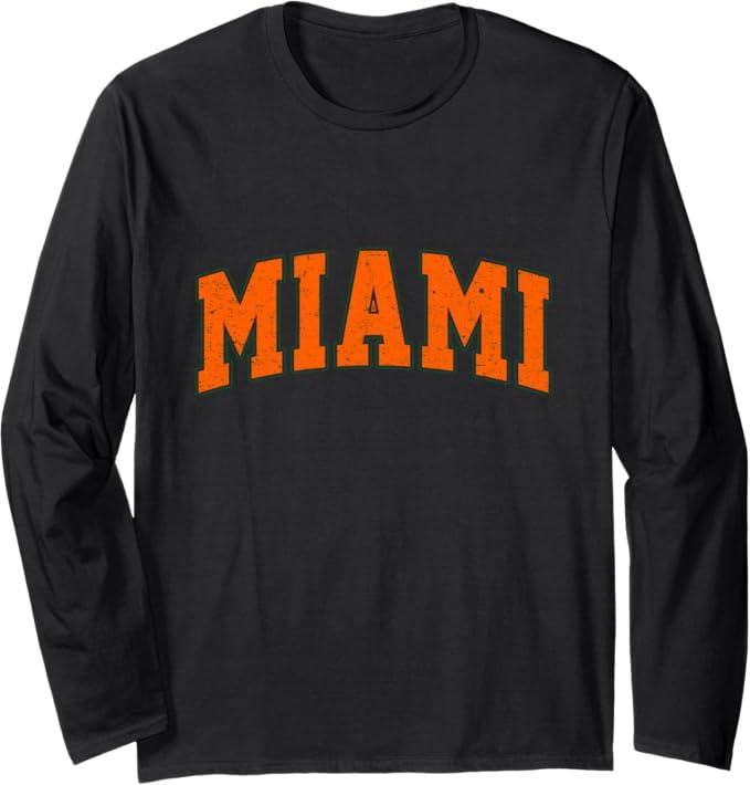 Miami Florida FL Vintage Retro Orange Athletic Sports Gift Long Sleeve TShirt, S