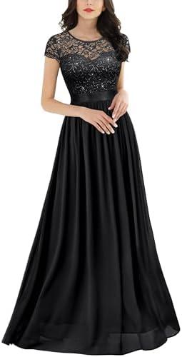 Miusol Women's Classy Scoop Neck Sequin Lace Contrast Bridesmaid Party Maxi Dress, XXL