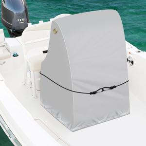 Boat Center Console Cover - 1200D Waterproof, Windproof Elastic Strap, Heavy Duty Marine Grade Polyester - Gray, 30" L x 40" W x 44" H (M: 30" L x 40" W x 44" H)