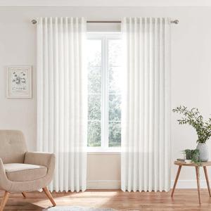 Ivory Linen Curtains 96 Inches Long for Living Room 2 Panel Set Back Tab Modern Farmhouse Boho Linen Drapes Off White Sheer Window Curtain Panels for Bedroom Closet Door, 96 Inch Length