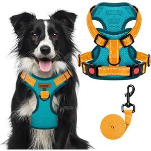 MIDOG No-Pull Dog Harness | Adjustable & Reflective Pet Harness Leash Set for Small Medium Large Dogs Walking, Training| No Choke, Front Clip, Soft Padded Vest with Easy Control Handle - Blue, XL