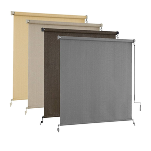 AOSKY Outdoor Roller Shades, Cordless Patio Shades Roll Up Outdoor Blinds, Roller Blinds Cloth for Porch Pergola Balcony Backyard Windows, 96" W x 96" H, Grey