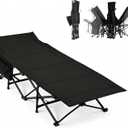 Oversized Adjustable Camping Cots,Comfortable Folding Cot Bed for Adults,Portable Sleeping Cot with Side Pockets,Heavy Duty Supports 400lbs,Easy Setup for Camping,Travel,Outdoor Indoor Office,Black