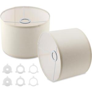 Lampshades Set of 2, Natural Linen Drum Lampshades, 10.24" Top x 10.24" Bottom x 7.48" High, Lamp Shades Replacement for Table and Floor Lamps, Easy Assembly Required(COLOR:White)
