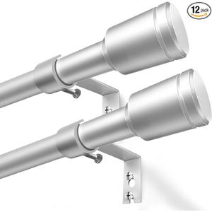 5/8” Diameter Curtain Rods 30-90 Inch, for 30-84 Inch Windows, Adjustable Splicing Silver Curtain Rods for Windows with Brackets, Window Rod Long Small Curtains Rod