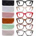 LOUOL 6 Pack Readers for Women Oprah Style Square Reading Glasses with Spring Hinge Blue Light Blocking for Men Ladies +1.75