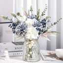 Der Rose Fake Flowers in Vase Silk Artificial Navy Blue Flowers Arrangements with Glass Vase for Dinning Coffee Table Centerpieces Home Kitchen Farmhouse Wedding Decor