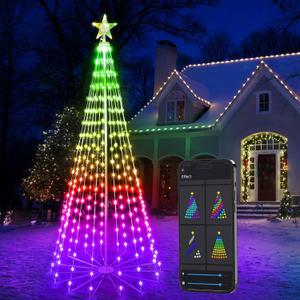 Brizled Smart Lighted Christmas Tree, 6FT 265 LED RGB Christmas Cone Tree App Control, Color Changing Outdoor Christmas Tree Lights Waterproof, Music Sync Prelit Xmas Tree for Indoor Outdoor Decor