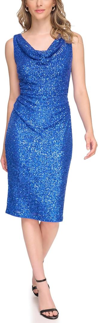 kensie Womens Sleeveless Cowl Neck Midi Dress (4, Cobalt Shimmer) kensie Womens Sleeveless Cowl Neck Midi Dress (4, Cobalt Shimmer)