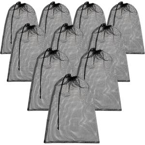 TecUnite 10 Pcs Mesh Laundry Bags with Drawstring Multicolor Mesh Sack Bag Nylon Gift Dishwasher Bag with Sliding for Storage Clothes Socks Jewelry Gifts Toys Fruit (12 x 16 Inch, Black)