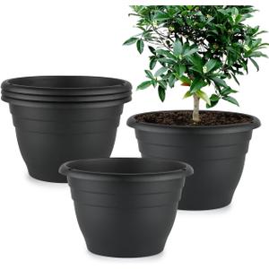 Plant Pots Set of 5, 10" Outside Diameter Flower Pots, 8.5" Inner Diameter Planters with Drainage Hole, Durable Perfect for Indoor & Outdoor Plant Planting, Decor, Black