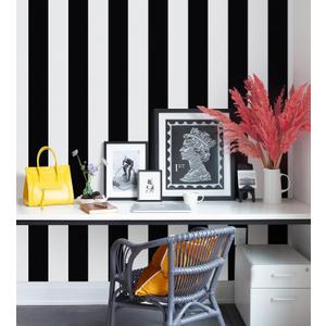 Erfoni 17.7"x394" Striped Peel and Stick Wallpaper Classic Black and White Wall Paper Black Self Adhesive Contact Paper Modern DIY Stripe Removable Wallpaper for Bathroon Kitchen Wall Decor Vinyl Roll