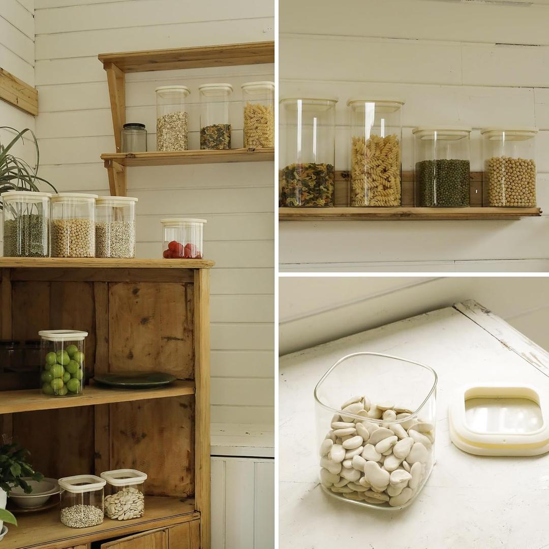 Square Pantry Glass Jars with Clear Airtight Lids Kitchen Canisters Sets for Flour, Sugar Refrigerator Safe, 54 oz Square Pantry Glass Jars with Clear Airtight Lids Kitchen Canisters Sets for Flour, Sugar Refrigerator Safe, 54 oz