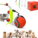 Interactive Cat Ball Speedy Tail 3.0 Pet Toy Rolling Ball, Interactive Toys for Indoor Cats, 360 Smart Automatic Dog Kitten Toy Turbo Tail Electronic Bouncing Balls Extra Tails (Red)