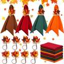 16 Pcs Fall Thanksgiving Napkin Ring Set 8 Pcs Napkin Rings and 8 Pcs Washable Thanksgiving Dinner Napkins for Fall Party Holiday Kitchen Table Decoration for Autumn Party Supplies (Cute Plant)