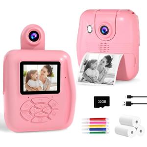 PROGRACE Kids Instant Print Camera - 1080P HD Photos & Videos - Perfect Birthday for Boys & Girls Age 3-12 with 32GB Card (Pink)
