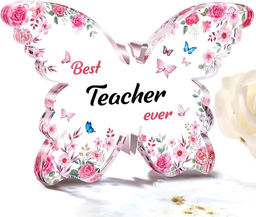 Eletorot Teacher Appreciation Gifts for Women: Thank You Graduation Valentines Day Christmas Presents for Teachers Her from Students, Personalized Butterfly Acrylic Plaque Decorations