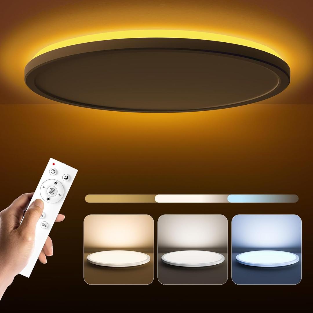 Matane 15.4in LED Flush Mount Ceiling Light Fixture with Remote, 2000K Warm Nightlight, Dimmable 3000K-6500K Low Profile Ceiling Lights for Bedroom, Living Room, 3600LM, White (15.4in White)