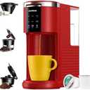 SHARDOR 3 in 1 Single Serve Coffee Machine, K Cup Coffee Maker Compatible with Ground Coffee & Teas, 6 to 14oz Brew Sizes, 40oz Removable Water Tank, Descale Settings, Red