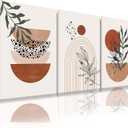 Boho Wall Art PrintsBoho Wall Decor, Mid Century Modern Wall ArtSet of 3 Prints, Abstract Geometric Prints Black Beige Terracotta Minimalist Art, Natural Framed Canvas Prints Artwork For Living Room, 16x24inchx3pcs