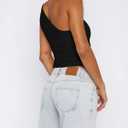 BAIGRAM Women Sleeveless Y2K Beaded Buckle One Shoulder Crop Tank Tops Asymmetric Ruched Slim Fit Summer Boho Going Out Tops Black (S)