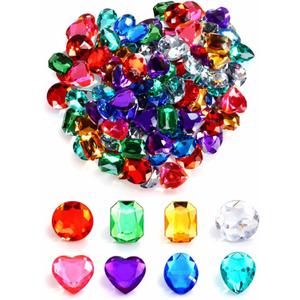 128Pcs Large 1 Inch Acrylic Diamond Jewels for Crafts, Flat Back Gems with 140 Adhesive Dots, Stick on Pirate Treasure Chest Fillers, Assorted Colorful Stones for DIY Projects
