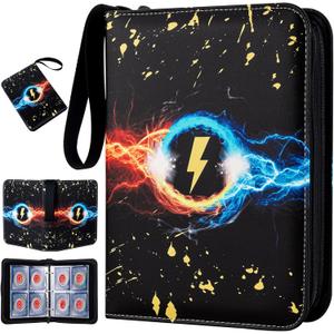 4 Pocket Trading Card Binder,400 Pockets Trading Card Collection Book with Sleevese,3-ring Zipper Sports Card Album with 50 Removable Double-Sided Card Holder (Black) (1-9.6*7*1.8 in)