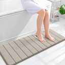 OLANLY Memory Foam Long Bathroom Rugs Runner 47x17, Super Soft Absorbent Bath Mat, Quick Dry, Machine Washable Shower Floor Rugs, Bathmat Carpet, Bathroom Home Decor Accessories, Warm Taupe