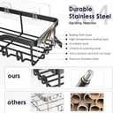 Shower Caddy Adhesive Shower Organizer 7-Pack, Rustproof Stainless Steel Bathroom Shelves, Large Capacity No-Drill Rack Storage Accessories with Soap Dish Toothbrush Holder &24 Hooks Home Decor (Black)