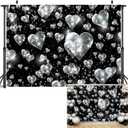 Black Heart Backdrop 7x5ft Early 2000s Photography Background Sweet Y2K PParty Decorations Banner Photo Props (7x5ft(82 X 59 Inch))