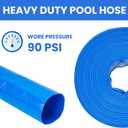 LINEX 2 IN x 100 FT Pool Backwash Hose - Heavy Duty Reinforced PVC Drain above Ground Swimming Pool Hoses, Flat Water Hose for Sump Pump Waste Discharge & Sand Filter Drainage, with Clamp (Blue)
