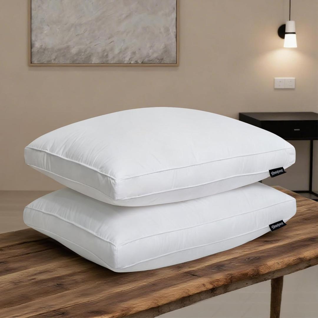 2 x Beautyrest Goose Feather Down Fiber Gusseted Pillows, Firm Hotel Pillow Luxury Bed Pillows, 100% Cotton Cover, King Size Set of 2