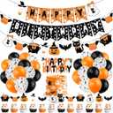 Orange Black Halloween Happy Birthday Decor Cute Ghost Banner Cake Topper Balloons for Halloween Theme Birthday Party The Spooky One Little Boo Happy Boo Day Party Supplies